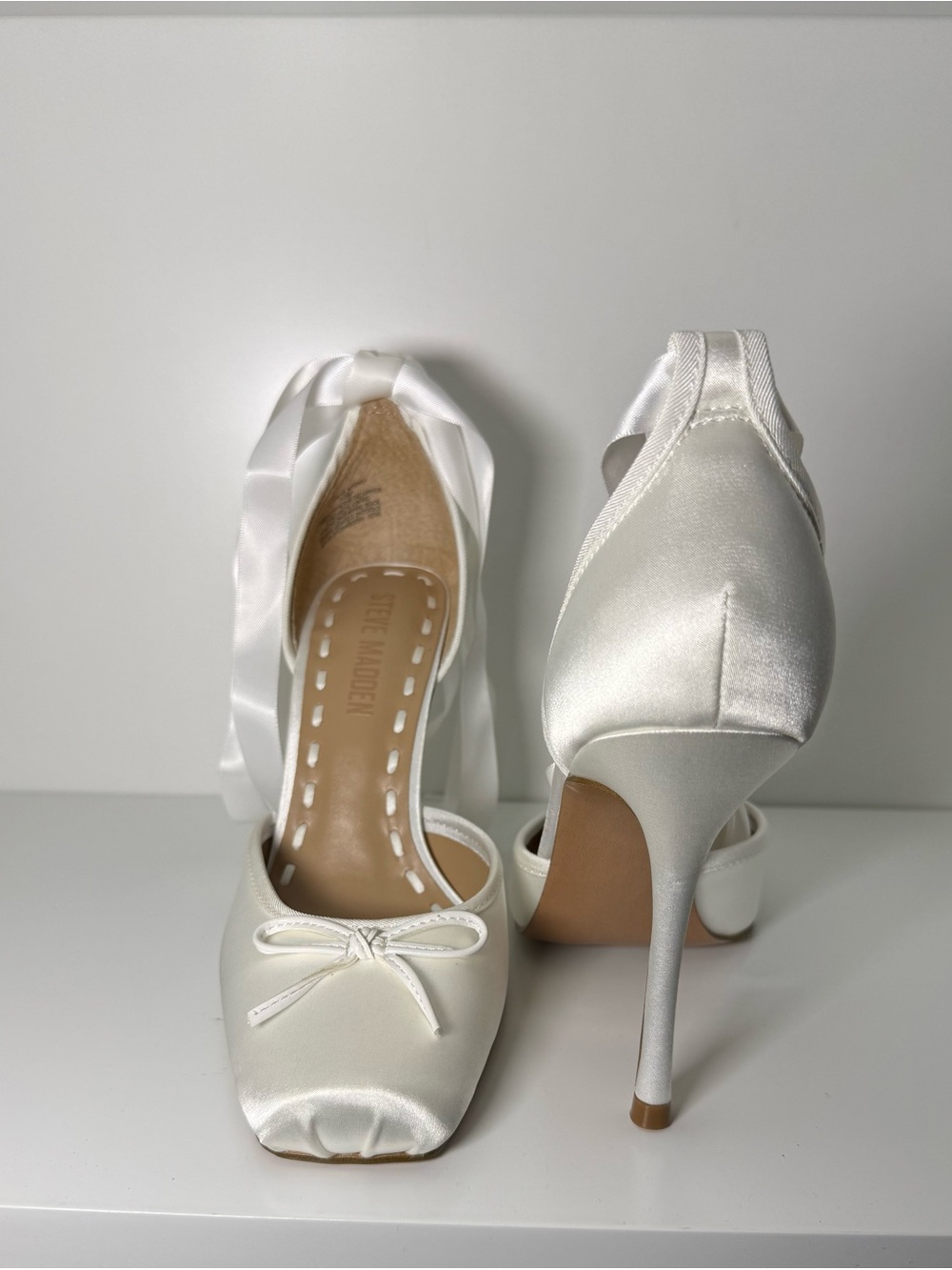 Steve Madden White Satin Ribbon Tie Stiletto Pumps